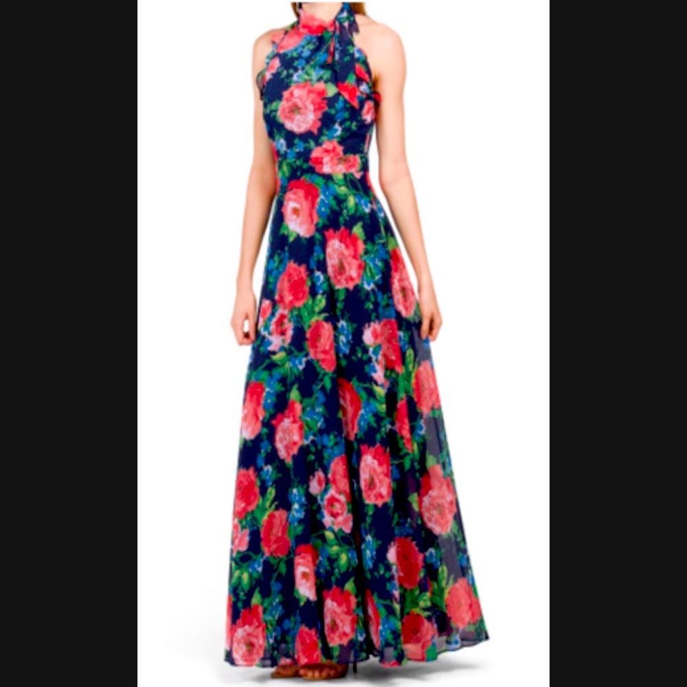 Tahari Sleeveless Halter Neck Flora Dress